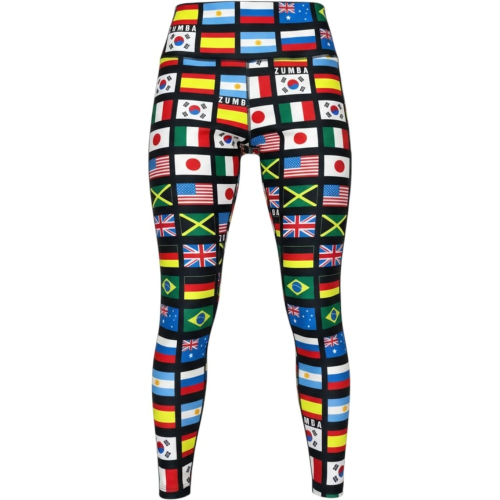 Zumba Leggings Women XS Multicolor Good World Flag Print High Waisted Activewear